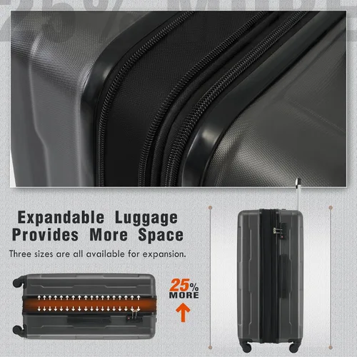 Miniatura 274 de Merax Juegos de equipaje de mano en maleta aprobada por aerolíneas, estuche rígido con ruedas giratorias expandibles, Negro