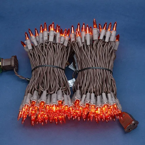 Miniatura 6 de 200 luces de Navidad naranjas, paquete de 2 hebras de 100 luces, 33 pies de cable marrón, luces de cadena de Halloween con certificación UL (naranja)