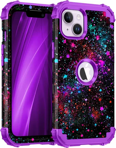 Miniatura 20 de Miqala Funda compatible con iPhone 14 Plus, que brilla en la oscuridad, tres capas, resistente, a prueba de golpes, de plástico duro, funda Amaranto