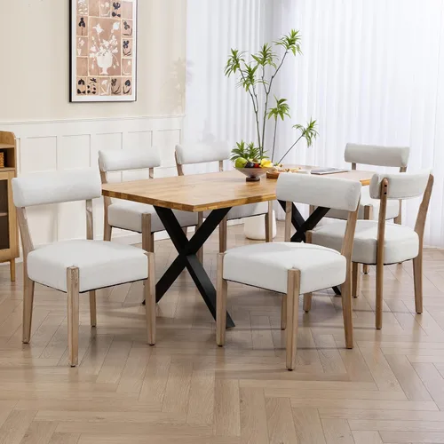 Miniatura 13 de ZJhome Sillas de comedor, paquete de 2 sillas de cocina de madera modernas de mediados de siglo con tapicería de lino, diseño tejido de respaldo