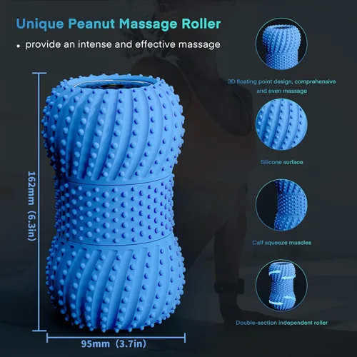 Miniatura 3 de Pelota de masaje de maní vibratoria 2 en 1 con 6 modos de masaje, bola de rodillo de masaje vibratoria recargable para recuperación muscular, azul