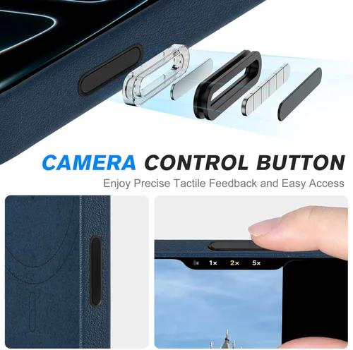 Miniatura 4 de SHIELDON Funda de cuero genuino para iPhone 17 Pro Max de 6.9 pulgadas 2025, [botón de la cámara actualizado], compatible con Magsafe, carga Azul