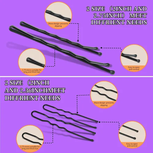 Miniatura 6 de Teenitor 300 horquillas para el cabello, color negro, 100 alfileres negros de 2 pulgadas, 2.75 pulgadas, 100 horquillas para el cabello para mujeres