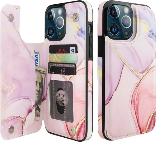 Miniatura 17 de HAOPINSH para iPhone 13 Estuche tipo cartera con tarjetero, patrón de leopardo blanco y guepardo, funda con tapa trasera para mujer y niña, ranuras