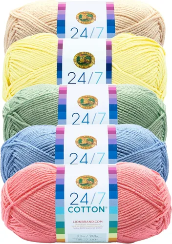Miniatura 88 de Lion Brand Yarn, Hilo ligero mercerizado de algodón 24/7 para tejer, ganchillo y manualidades, Almirante, 1 paquete, 185 yardas de fibra natural