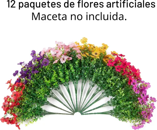 Miniatura 4 de florisso Plantas Artificiales Falsas Flores para Decoración Exterior, 12 Paquetes Margarita de Seda Sintética con Aspecto Real Resistente a UV