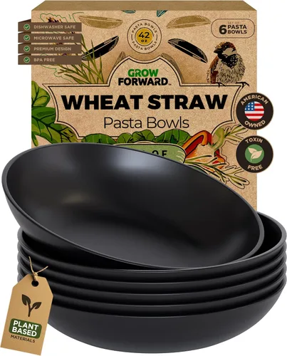 Miniatura 10 de Grow Forward Tazones Premium de Paja de Trigo para Pasta - 30oz Platos Hondos Irrompibles Anchos y Poco Profundos Juego de 6 - Tazones de Pasta