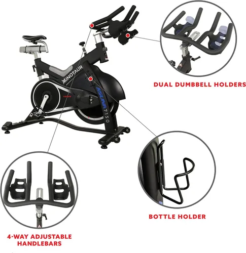 Miniatura 4 de Sunny Health & Fitness Stationary Exercise Bike Machine w/ Adjustable Cushion Seat & Multi-Grip Handlebar, Indoor Cycling Equipment for Home Cardio