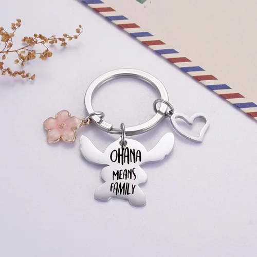 Miniatura 3 de Ralukiia - Collar con la frase "Ohana mean family", llavero con forma de Stitch, regalos de joyería para niños y niñas