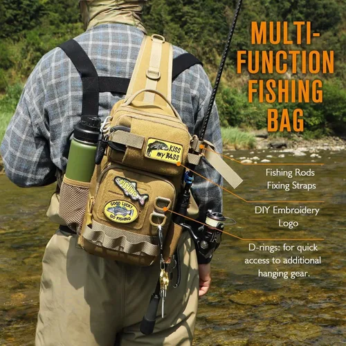 Miniatura 4 de Dovesun Mochila de pesca pequeña con cajas de aparejos, bolsa de pesca para manualidades, parches bordados, bolsa de aparejos de regalo para A