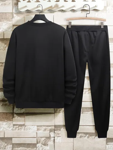 Miniatura 2 de GORGLITTER Conjunto de 2 piezas para hombre, sudadera de manga larga con cuello redondo y cordón en la cintura