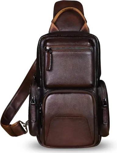 Miniatura 2 de IVTG Bolso de hombro de cuero genuino, mochila de viaje, mochila de senderismo, mochila casual, bolso de pecho vintage hecho a mano, mochila