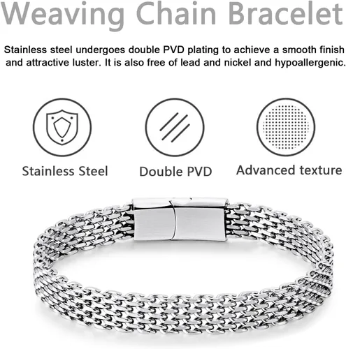 Miniatura 3 de LUCKY2+7 Pulseras para hombre, acero inoxidable, cierre magnético, cadena franco, pulsera para hombre