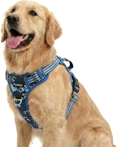 Miniatura 56 de Funfox Arnés para perro sin tirones, arnés de chaleco ajustable para mascotas, material súper suave con mango vertical, fácil control, paseo