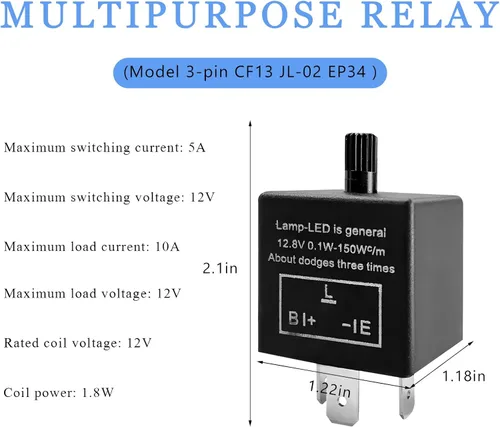 Miniatura 2 de Relé intermitente electrónico de 3 pines CF13 EP34, relé intermitente LED CF-3 con función de velocidad ajustable, relé intermitente de señal