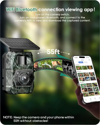 Miniatura 6 de Cámara de Rastreo Solar WiFi Bluetooth - Cámaras de Caza con Visión Nocturna, Sensor de Movimiento, Impermeable, Cámara de Ciervos Recargable