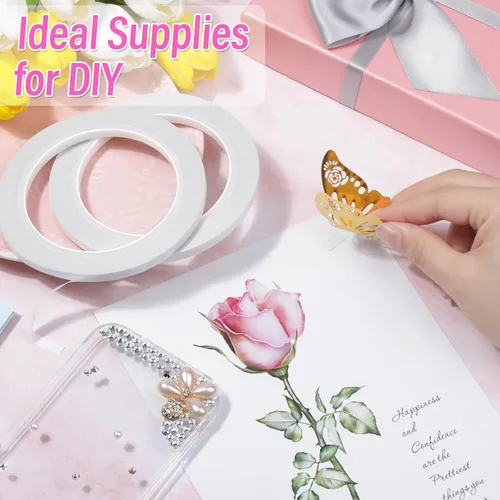 Miniatura 7 de anezus Cinta adhesiva de doble cara para manualidades, 2 rollos de cinta adhesiva de doble cara para álbumes de recortes, tarjetas, fijación