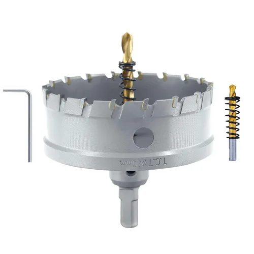 Miniatura 10 de Luomorgo 1-1/2" 1.496 in TCT Sierra de agujero de carburo de tungsteno con punta de carburo de tungsteno con 2 brocas piloto chapadas en titanio