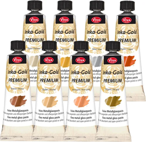 Miniatura 5 de Viva Decor® Inka Gold Premium Set (oro, oro rosa, oro viejo, 3 x 1,41 oz) pintura acrílica metálica - juego de pintura artesanal - pinturas
