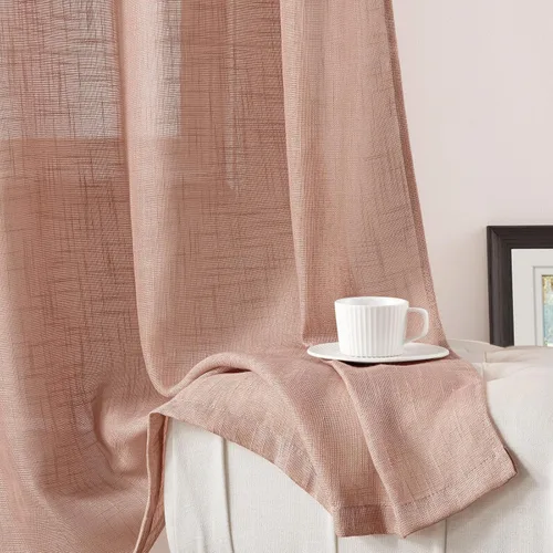 Miniatura 5 de HOMEIDEAS - Cortinas traslúcidas de lino rosa pálido, 2 paneles de 63 pulgadas de largo con textura de rosa polvoriento semitransparente, cortinas
