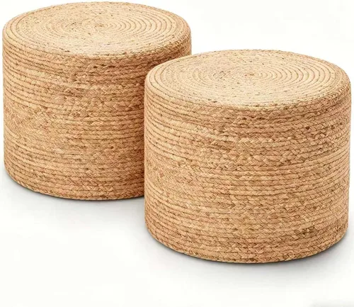 Miniatura 8 de Wimarsbon 2 puf otomanos, taburete de hierba marina natural, otomana redonda tejida a mano, asiento decorativo bohemio, puf trenzado de yute, Trenza
