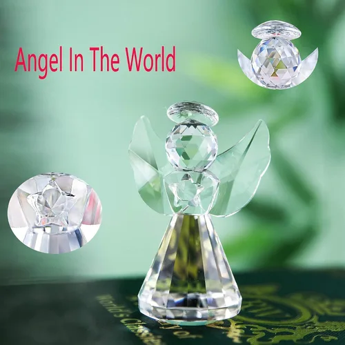 Miniatura 4 de HDCRYSTALGIFTS Figura de Ángel Guardián de Cristal de 3 pulgadas Pisapapeles Decorativo de Vidrio Estatua de Ángel de Navidad Ornamentos Arte Regalo