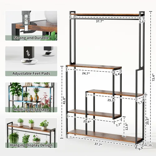 Miniatura 5 de MJOMKN Soporte grande para plantas de interior con luz de crecimiento, estante de metal para plantas de 72 pulgadas de alto, soporte para 12 macetas