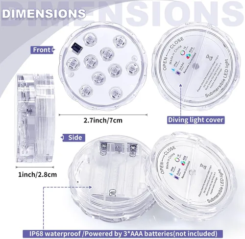 Miniatura 2 de Hortsun Paquete de 16 luces LED sumergibles con control remoto, luces LED impermeables para piscina, batería operada, 16 luces de cambio