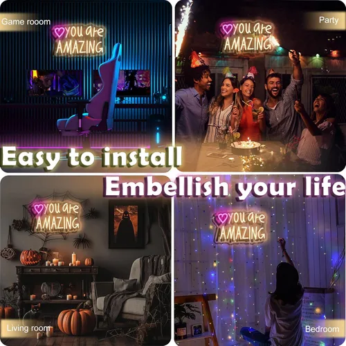 Miniatura 5 de Letrero de neón "You Are Amazing" para decoración de pared para dormitorio, aula, bar, pub, club, guardería, colgante, luz LED rosa USB regulable