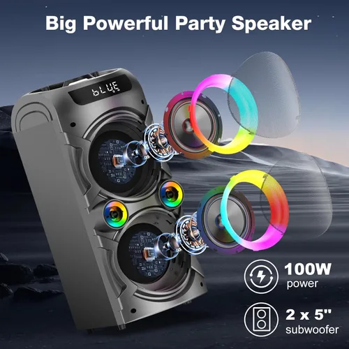 Miniatura 10 de Bocina Bluetooth portátil TYOTY 100W potente inalámbrica Boombox con emparejamiento TWS, sonido estéreo fuerte, graves profundos, grandes altavoces