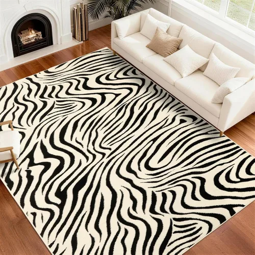 Miniatura 21 de YIHOUSE Alfombras de leopardo de 6 x 9 pies, alfombra suave de felpa lavable de pelo alto y bajo, antideslizante, no desprende pelusa, alfombra
