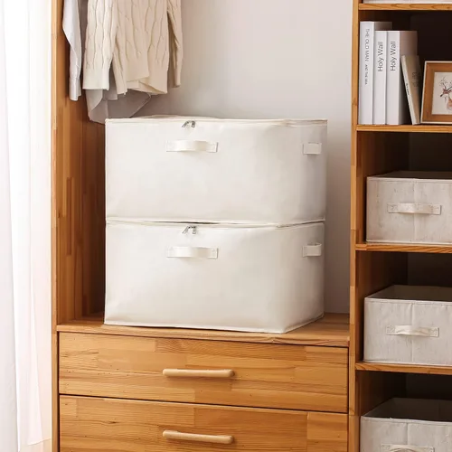 Miniatura 9 de Vailando Bolsas grandes de almacenamiento de edredón de lona, organizador de armario para ropa, suéter, organizador de ropa con doble cremallera