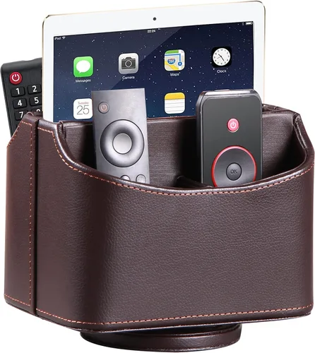 Miniatura 7 de Organizador de control remoto de piel sintética con diseño giratorio de 360°, organizador de escritorio para control remoto de TV, teléfono