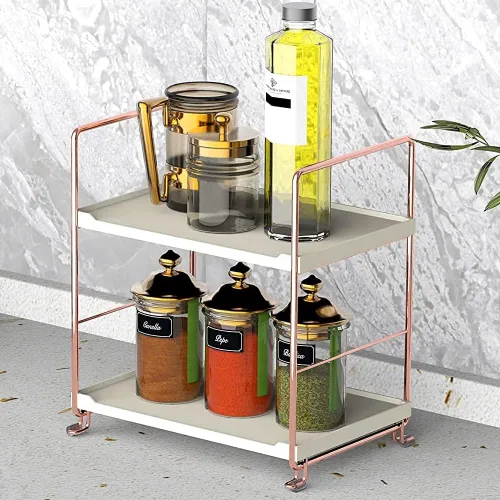 Miniatura 11 de Estante organizador apilable independiente de plástico/metal, estante de almacenamiento de encimera de baño, organizador de cosméticos, estante