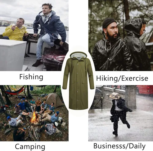 Miniatura 7 de COOFANDY Chaqueta impermeable para hombre con capucha impermeable ligera activa larga