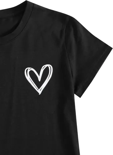 Miniatura 3 de SweatyRocks Camisetas con estampado de corazón para mujer, camisetas divertidas de manga corta para verano