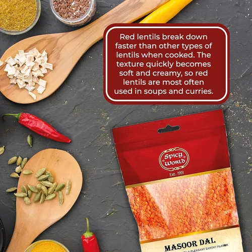 Miniatura 7 de Masoor Dal - Bolsa de 2 libras (32 onzas) - Lentejas rojas divididas - Todo natural por Spicy World