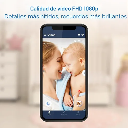 Miniatura 3 de VTech Monitor de bebé WiFi inteligente de 2 cámaras con cámara FHD de 1080p y pantalla IPS HD de 5", aplicación gratuita con video de detección
