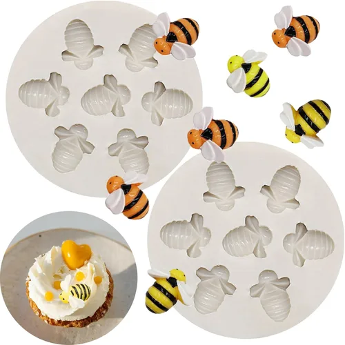 Bumble Bee - Moldes de silicona para panales (2 piezas) Moldes de Fondant Tuile con moldes de silicona huecos 3D para hornear, arcilla polimérica,