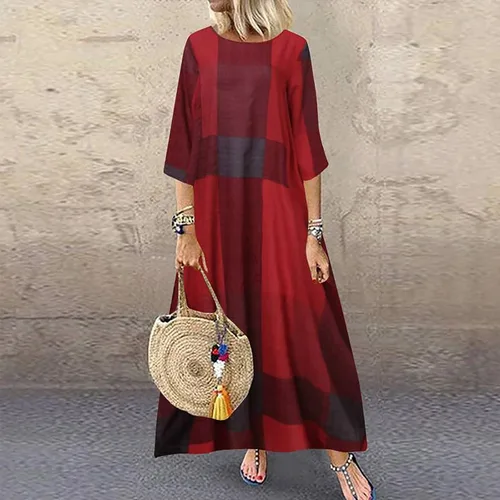 Miniatura 2 de Vestidos de otoño para mujer 2022 con estampado de algodón y manga de graffiti, vestido largo con estampado de contraste