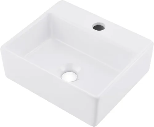 Fregadero de baño de montaje en pared, fregadero de 13.4 x 11.5 pulgadas con soporte para grifo, lavabo rectangular de cerámica de porcelana blanca,