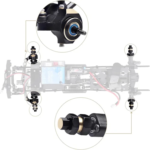 Miniatura 5 de Hobbypark Soportes de latón para nudillos de dirección y latón extendido de 0.276 in, adaptadores de cubos hexagonales para Axial SCX24 Negro-dorado