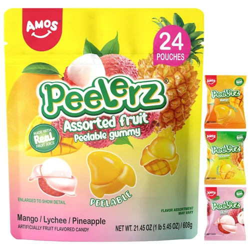Miniatura 9 de AMOS Peelerz - Paquete variado de 4 gomitas pelables, 3.00 oz cada uno (total de 4.94 oz), mango, uva, plátano, melocotón, gomitas suaves de frutas