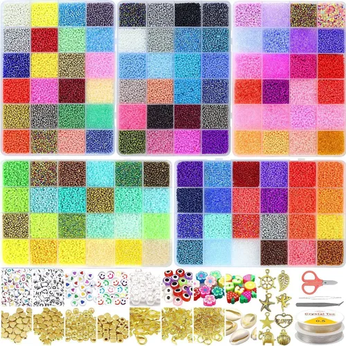 Juego de 54000 cuentas de cristal para hacer joyas, 120 colores de cuentas pequeñas de 0.079 pulgadas (0.079 in), cuentas de pulsera con cuentas de