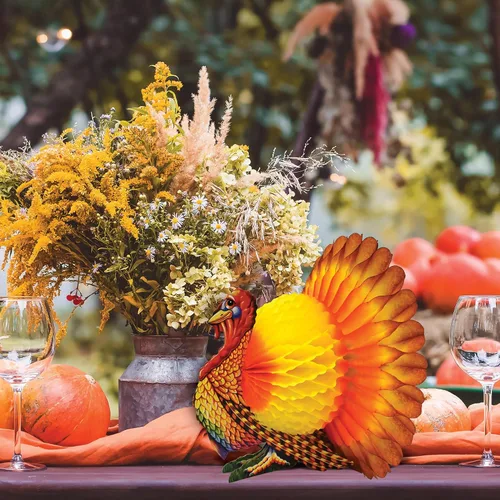 Miniatura 6 de Beistle Centro de mesa de papel de seda de pavo para fiesta de Acción de Gracias, otoño, cosecha, decoración del hogar, Pkg/1