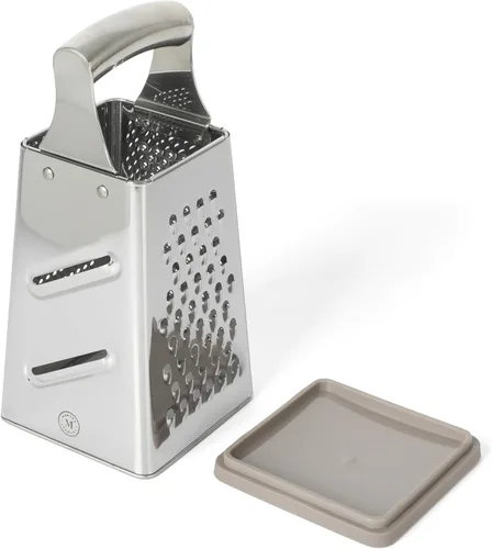 Martha Stewart Sprucedale Rallador de Caja de Acero Inoxidable de 4 Lados de 9.5 Pulgadas – Rallador de Cocina Duradero para Queso y Alimentos con