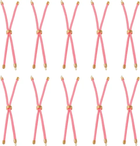 Miniatura 14 de 10 piezas de pulseras de cordón de nylon torcido para hacer joyas ajustables con deslizadores con accesorios de latón dorado para accesorios
