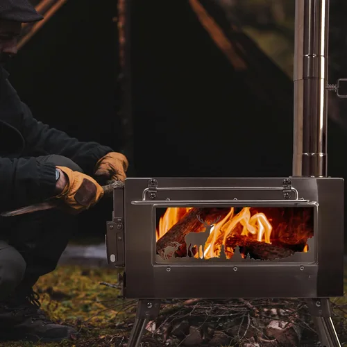 Miniatura 5 de Estufa de leña al aire libre, portátil con tubo de chimenea para cocinar, acampar, tienda de campaña, senderismo, pesca, mochilero