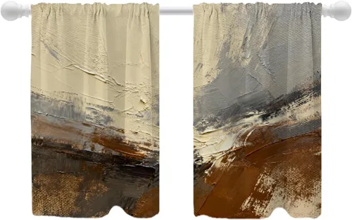 Miniatura 16 de Shrahala Cortinas de nivel de chakras con mandala beige para ventanas de cocina, paneles de cortina de ventana de mandala multicapa de poliéster