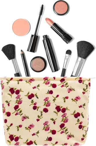 Miniatura 3 de Pazimiik Bolsa de maquillaje grande con cremallera, de pana, para bolso de viaje, organizador de cosméticos para mujeres, almacenamiento de Vintage